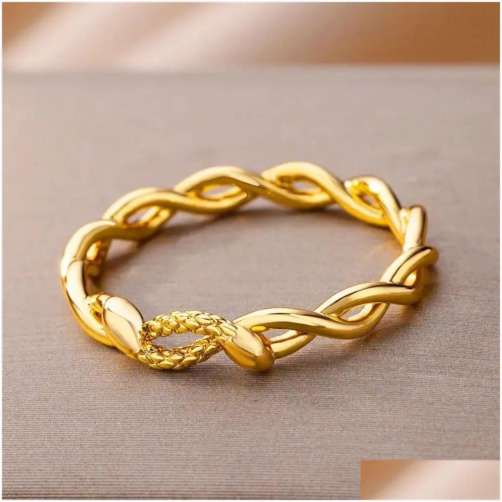 Band Rings 14 Styles 14K Yellow Gold Ring For Women Simple Couple Color Finger Wedding Jewelry 2024 Trendy Gifts Anillos Drop Deliver Dhcxj