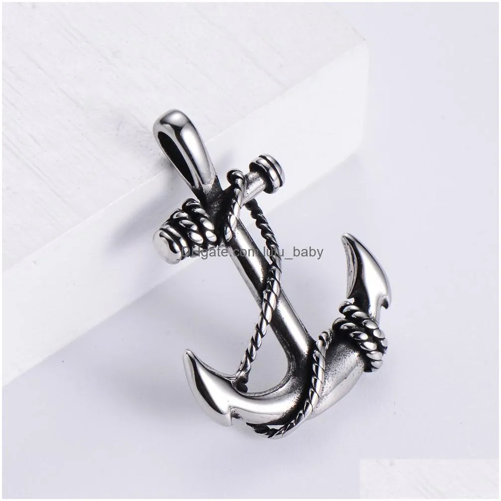 mens hiphop pendant necklaces trendy simple japanese and korean style ship anchor 304 stainless steel cast jewelry boys ornaments