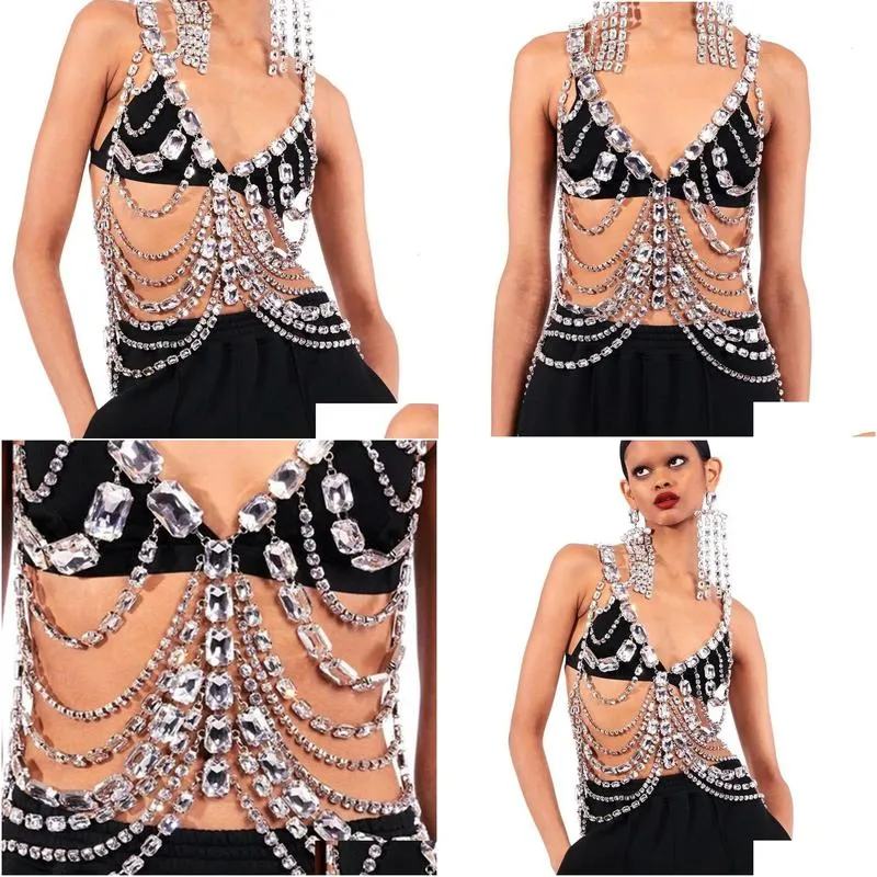 Waist Chain Belts Y Exaggerated Square Crystal Ladies Breast Jewelry Personality Mti-Layer Bikini Body Accessories 240415 Drop Deliver Dh8Da