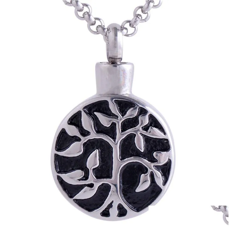 vintage stainless steel peaceful tree pattern round lockets pendant bead chains necklace keepsake memorial urn openable put in perfume