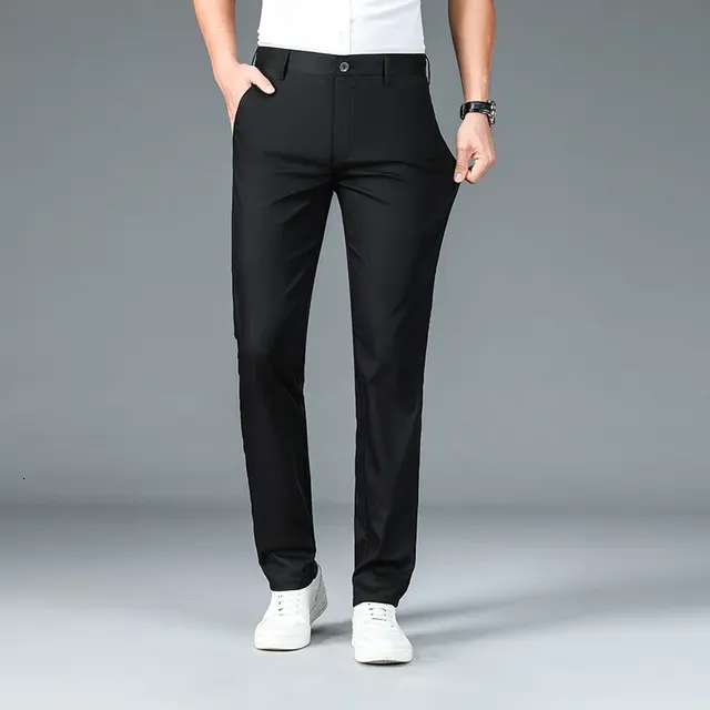 Men`s Jeans High Quality Luxury Straight Business Suit Pants Men Bamboo Fiber Designer Spring Summer Elegant Casual Long Formal Trouser Male