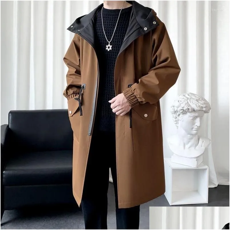 Men`s Trench Coats Autumn Japanese Style Rib Sleeve Long Coat Casual Hooded Jacket Loose Plus Size Windbreaker Wide Waist Fat 8XL