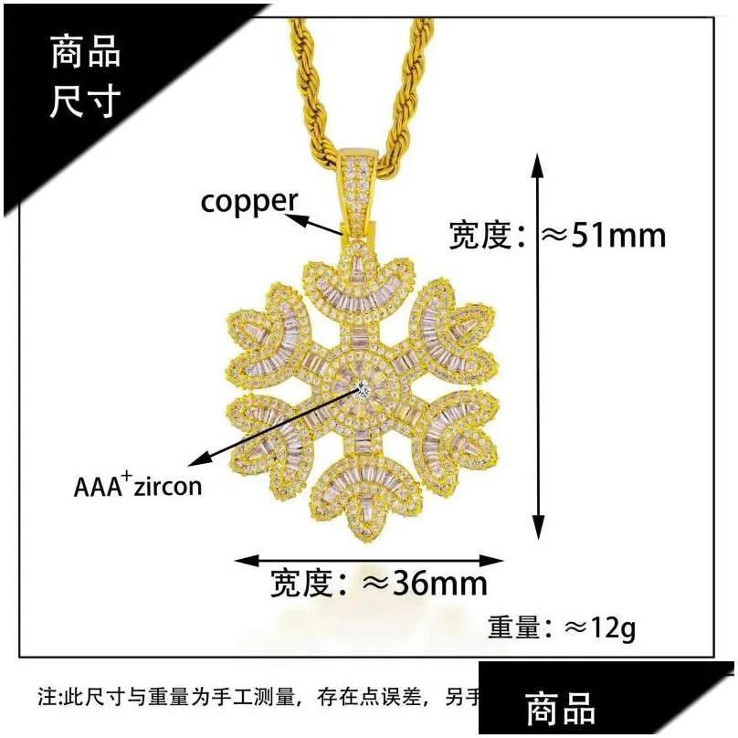 Pendant Necklaces Az Hip Hop Copper Snowflake Iced Out For Women Men Rock Long Chain Necklace Jewelry Accessories Drop Delivery Dhdpw