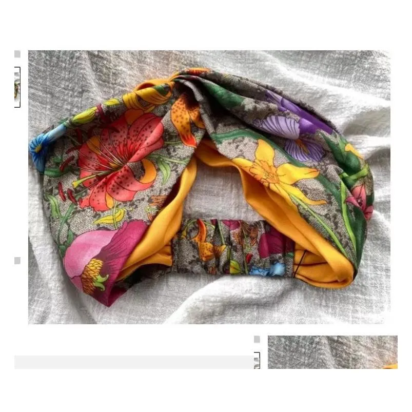 Headbands Designer Silk Cross Elastic Women 2022 Summer New Italy Brands Girls Red Golden Flower Floral Hair Bands Scarf Accessories Otlqf