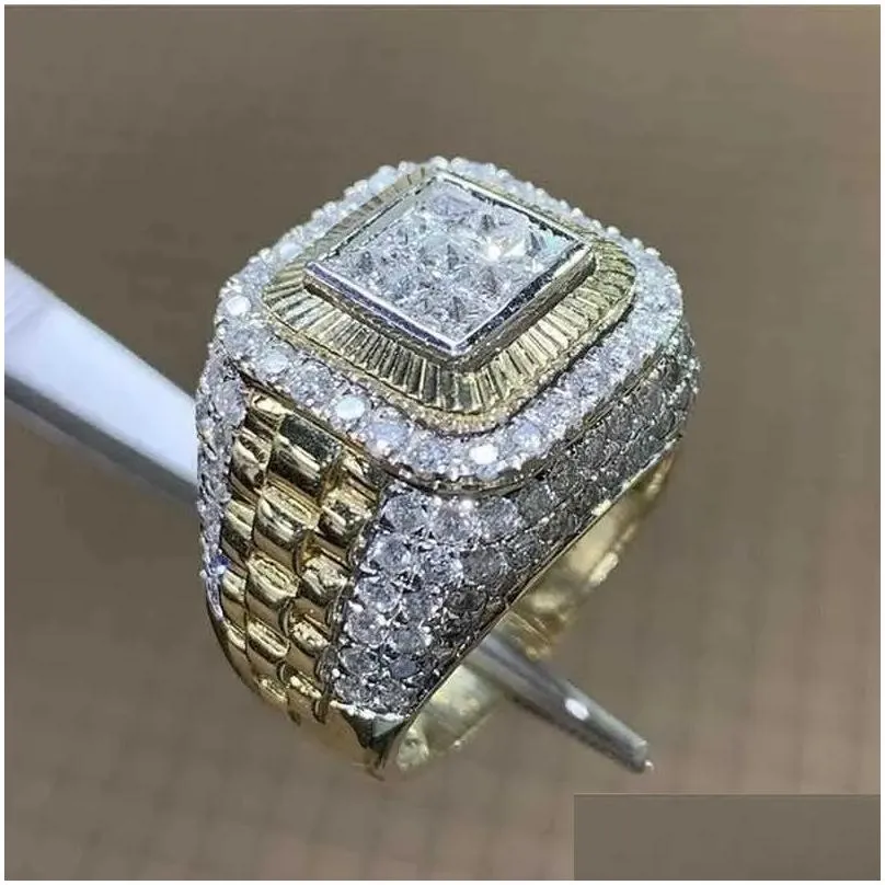 Band Rings Domineering Gold Color Hip Hop Ring for Men Women Fashion Inlaid White Zircon Stones Punk Wedding Ring Jewelry J230330