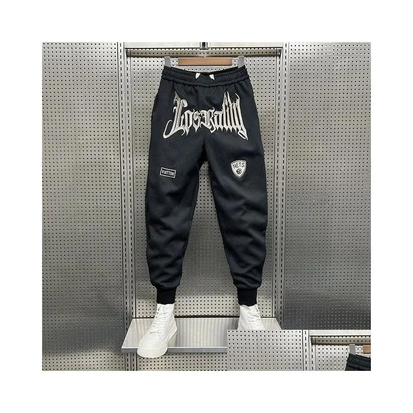 Men`S Pants Mens Trendy Brand Letter Embroidery Casual Leggings Sweatpants Allmatch Elastic Petite Trousers Ins Craze 230214 Drop Del Dhia4