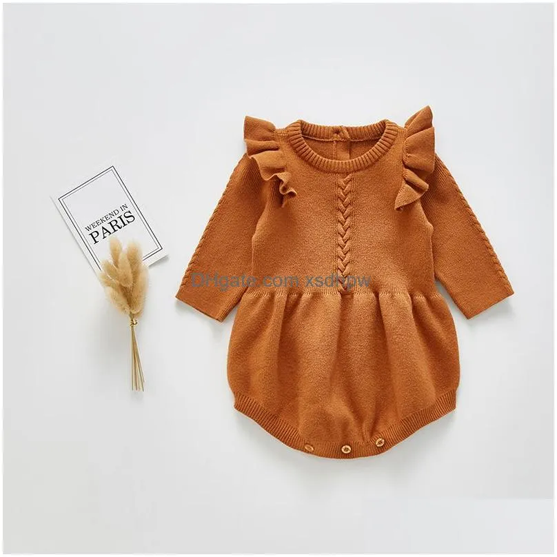 rompers baby girls knitted bodysuit spring infant born long sleeve solid ruffled jumpsuit outfit set baby spring autumn clothing