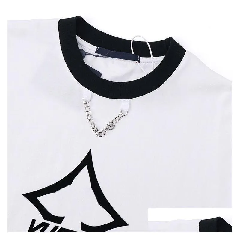 Men`S Plus Tees & Polos 2023Ss Early Spring New High-Grade Cotton Printed T-Shirt Round Neck Stitching Plover Short Sleeves Size M-Xx Dhctv