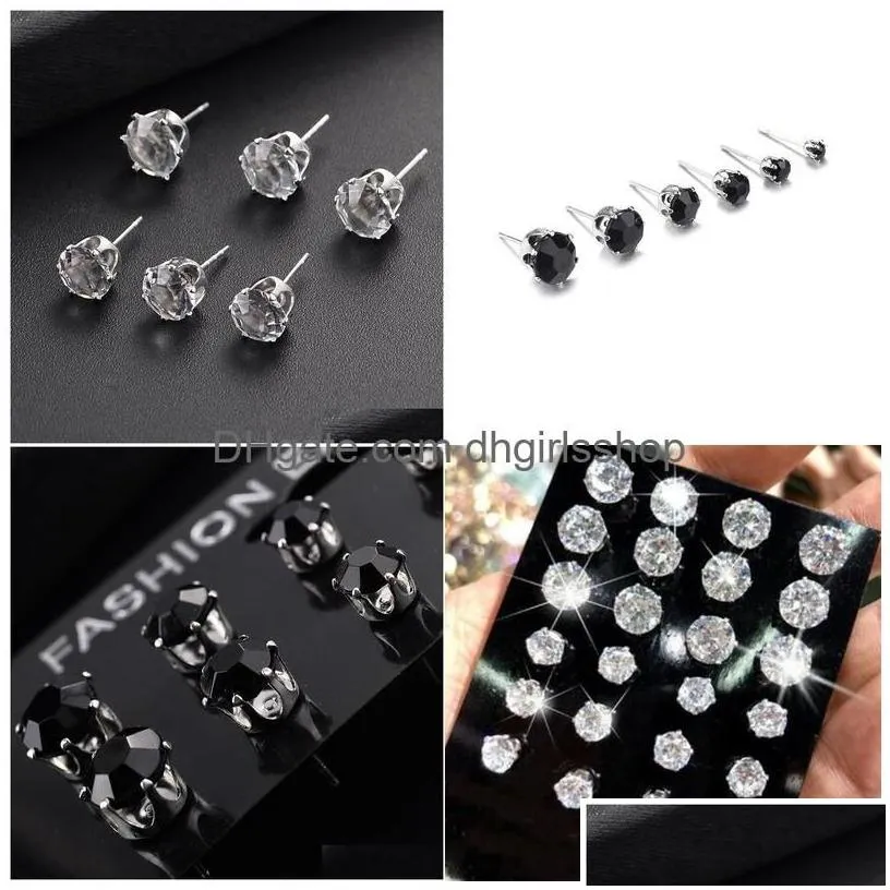 Charm 6/12 Pair/Pack Shiny Stud Earrings Set For Women Men Crystal Jewelry Ear Studs Accessories Earring Drop Delivery Dhvtg