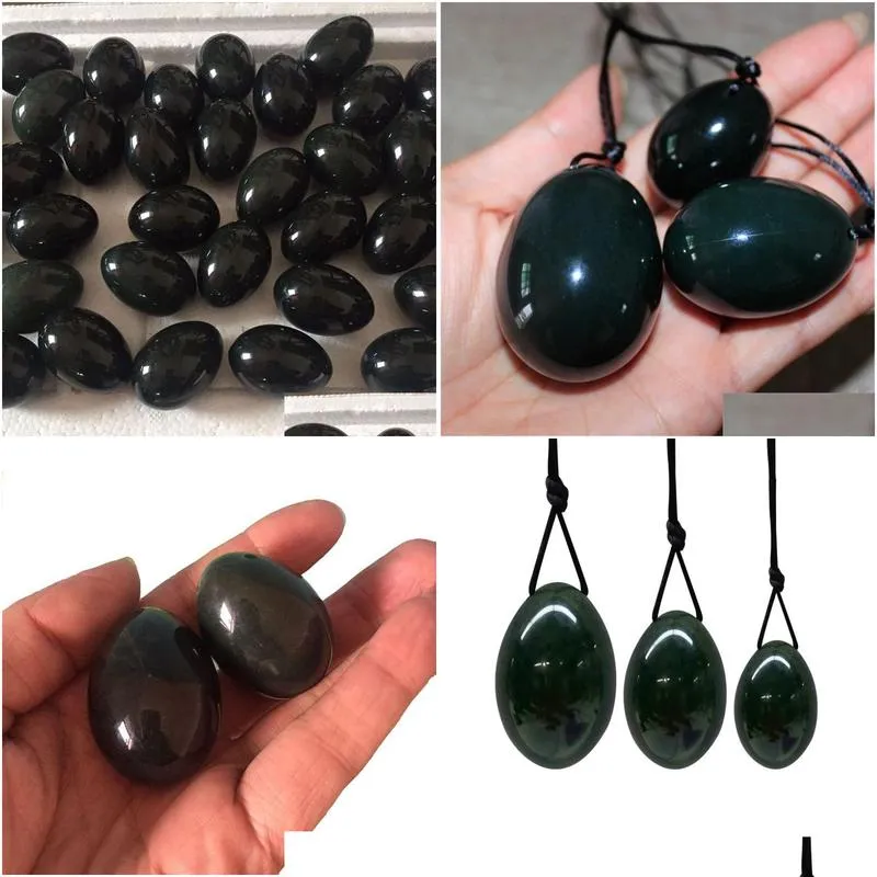 Massage Stones Rocks 3Pcsset Natural Nephrite Jade Yoni Eggs For Women Kegel Exercise Egg Set Vaginal Muscle Tightening Drilled Mas Otlyj