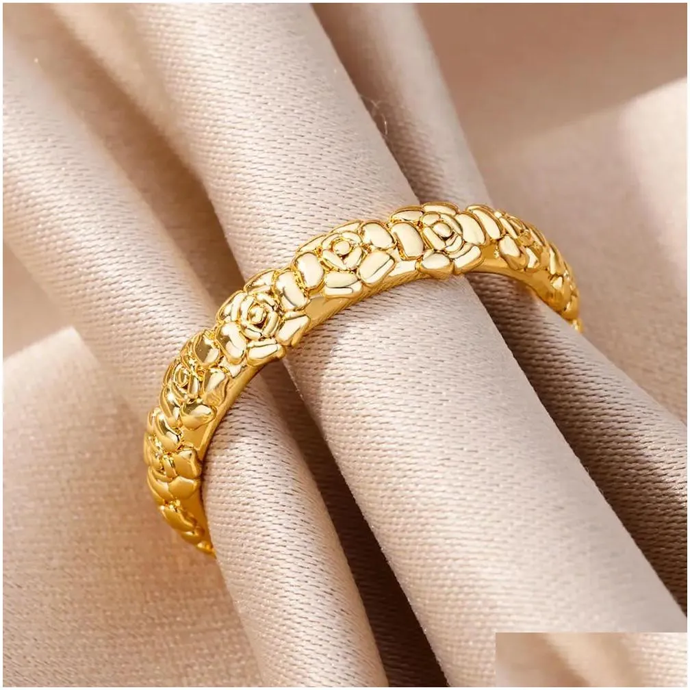 Band Rings 14 Styles 14K Yellow Gold Ring For Women Simple Couple Color Finger Wedding Jewelry 2024 Trendy Gifts Anillos Drop Deliver Dhcxj