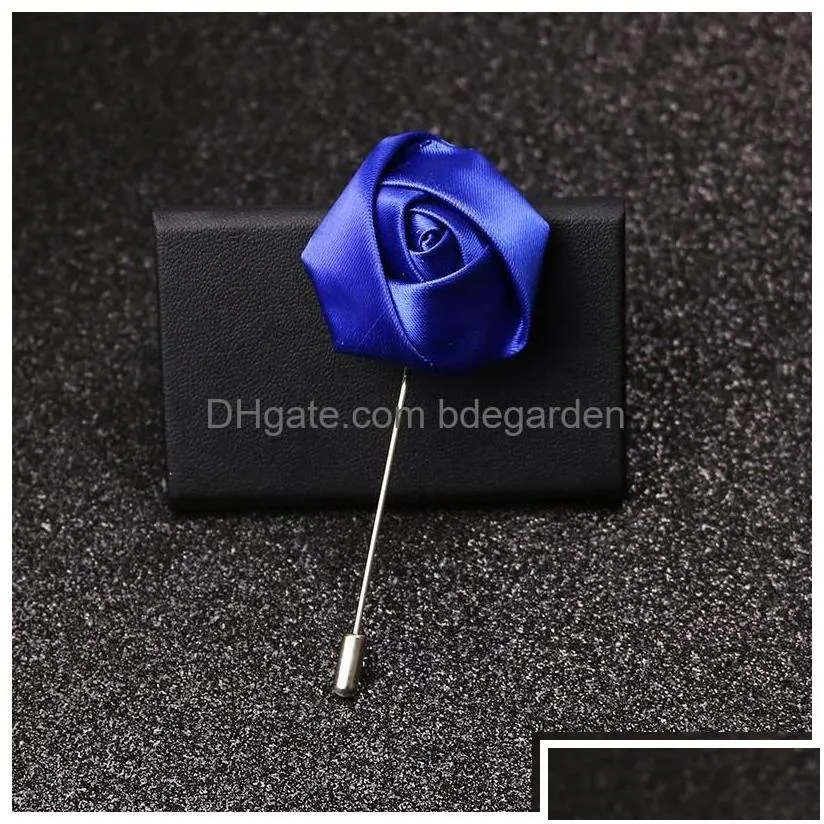 Pins Brooches Fabric Rose Flower Brooch For Mens Uniform Coat Clothes Badge Lapel Pin Male Party Engagement Bridegroom Jewelry Drop De