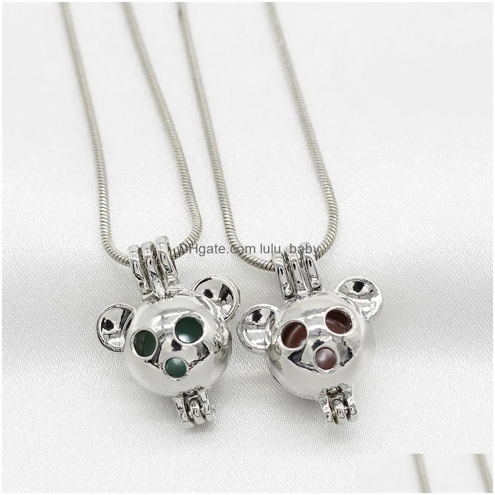 10pcs dull silver cute mini bear pearl cage jewelry making lockets pendant for scented perfume essential oil diffuser necklace