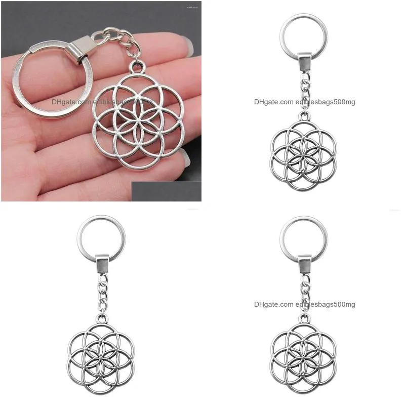 Other Home Decor Keychains 1Pcs The Flower Of Life Seed Original Car Pendant Jewelry Materials Crafts Ring Size 30Mm Drop Delivery Ga Dhzva