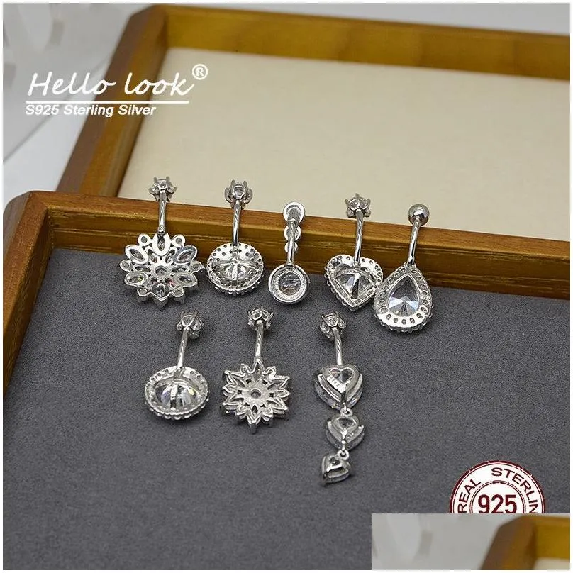 Nose Rings & Studs Hellolook 925 Sterling Sier Navel Piercing Luxury Zircon Belly Button Ring For Women Body Jewelry Drop Delivery Dh0Tj