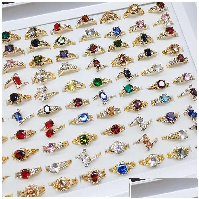 Solitaire Ring 50Pcs/Lot Colorf Natural Stone Rings For Women Ladies Gemstone Jewelry Fashion Mix Styles Valentines Day Gift Drop Del