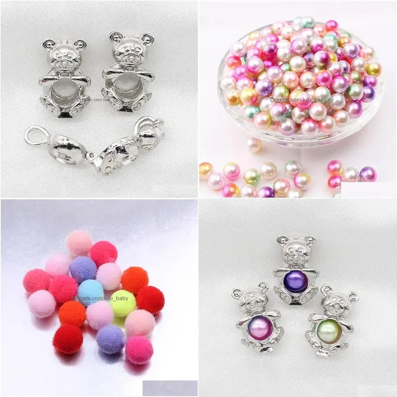 silver plated trendy bear pearl cage  oil diffuser bead cage locket pendants for perfume aromatherapy necklace