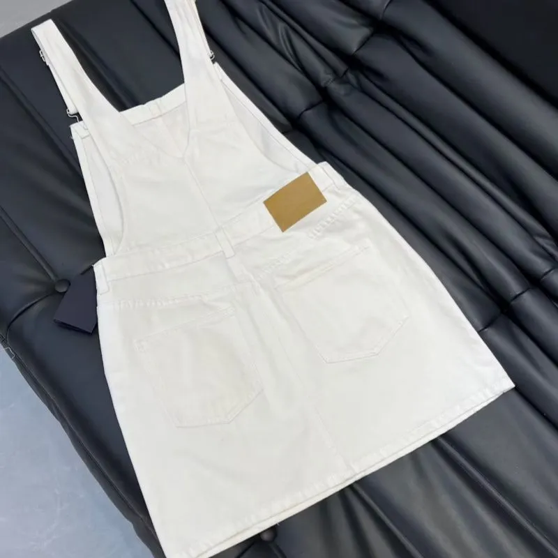 Fashion Designer Overalls Women`s Summer White Black Denim Clothings Casual Style for Vocations 26644