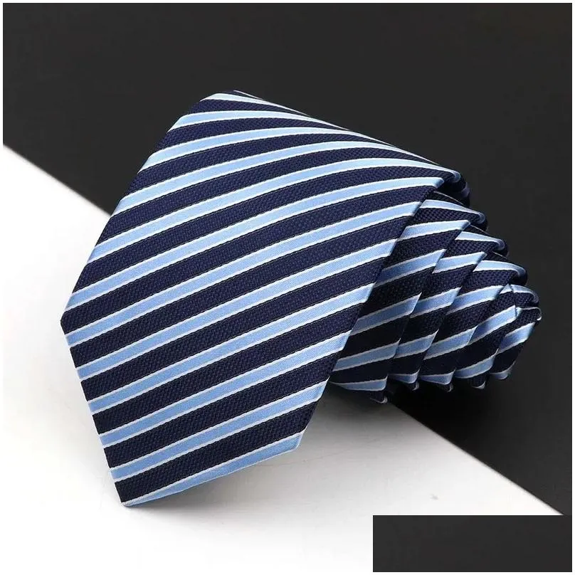 Neck Ties Fashion Mens Business Tie Classic 8Cm Stripe Plaid Polyester Jacquard Necktie Red Blue Black High Quality Daily Wear Cravat Dhjpf