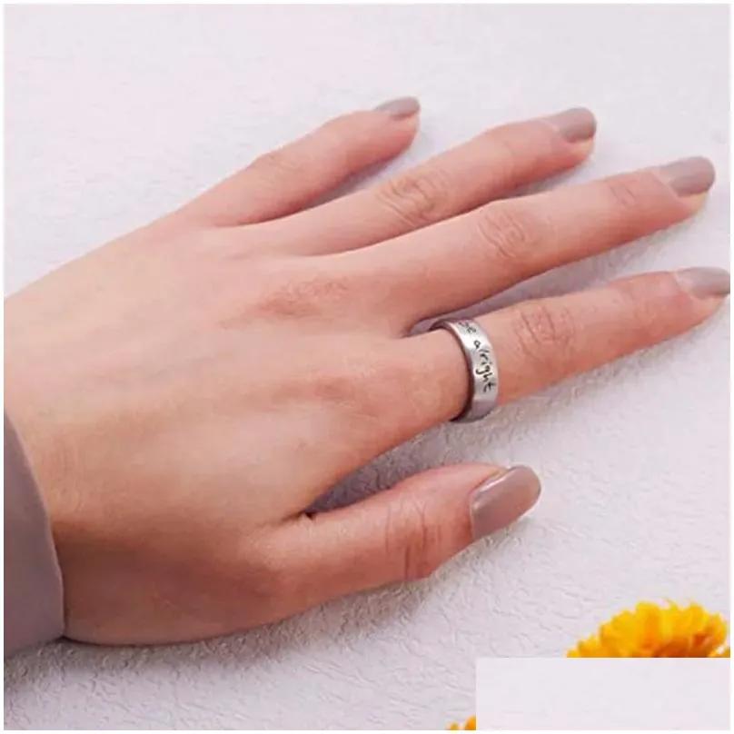 Band Rings Handwriting Well Be Alright /Treat People With Kindness Ring 14K White Gold 6Mm For Women Men Drop Delivery Jewelry Dhraf