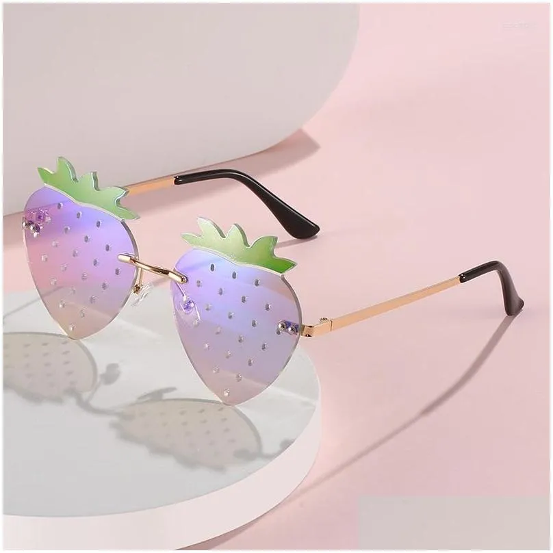 Sunglasses Frameless Stberry Quirky Personality Female Trendy Prom Party Glasses Cute Drop Delivery Dhp6W