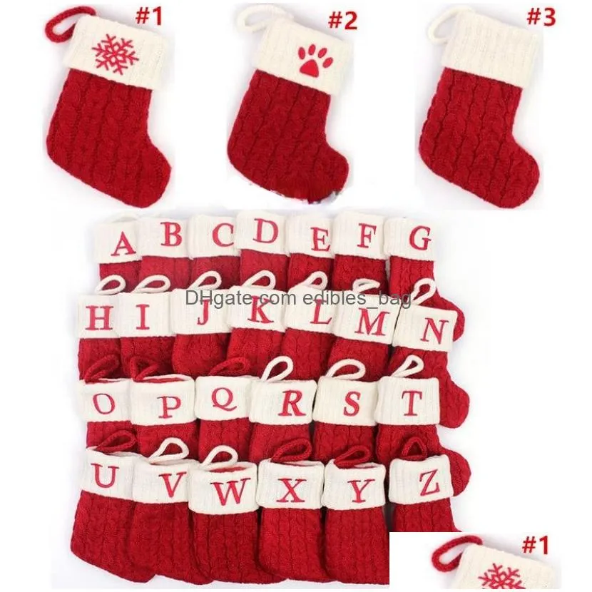 knitted stocking 18x14cm socks red snowflake alphabet 26 letters xmas tree pendant christmas ornaments decorations for family holiday party