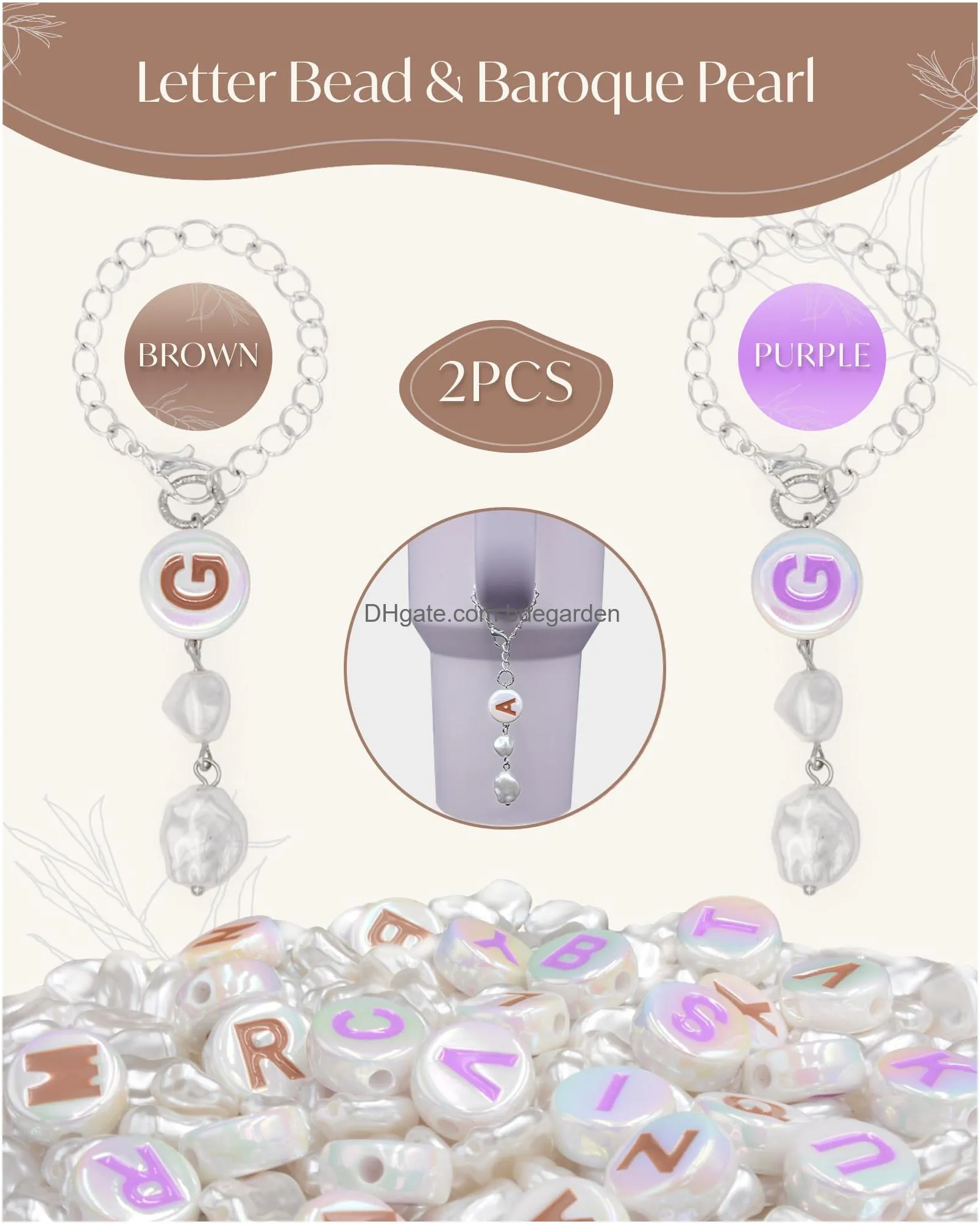 letter charms for  cup with gift package 2pc initial cup charms for water bottle handmade silver cup accessories for tumbler  simple modern purpleaddbrown