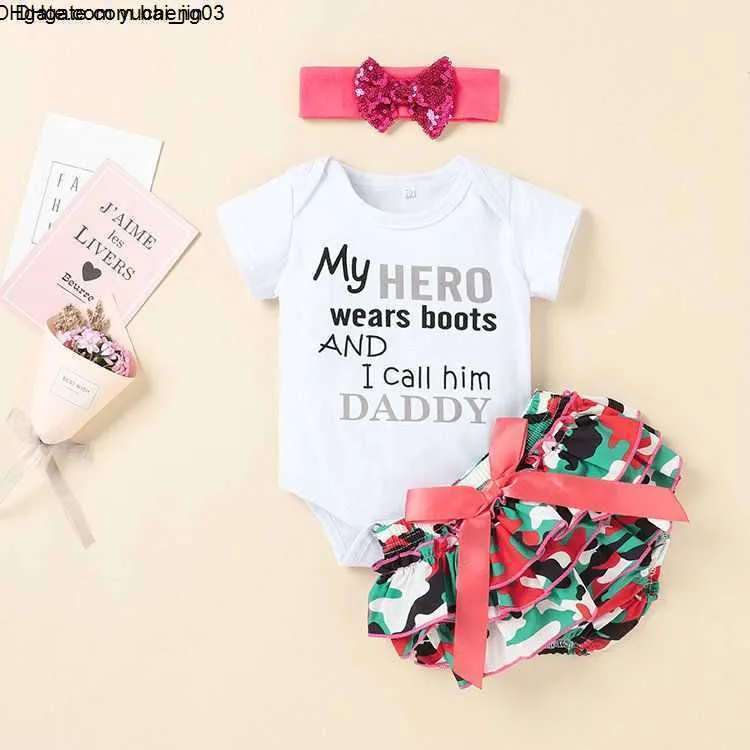 2021 summer kids children`s Sets clothing girls baby fashion printing Bow short-sleeved camouflage triangle skirt suit