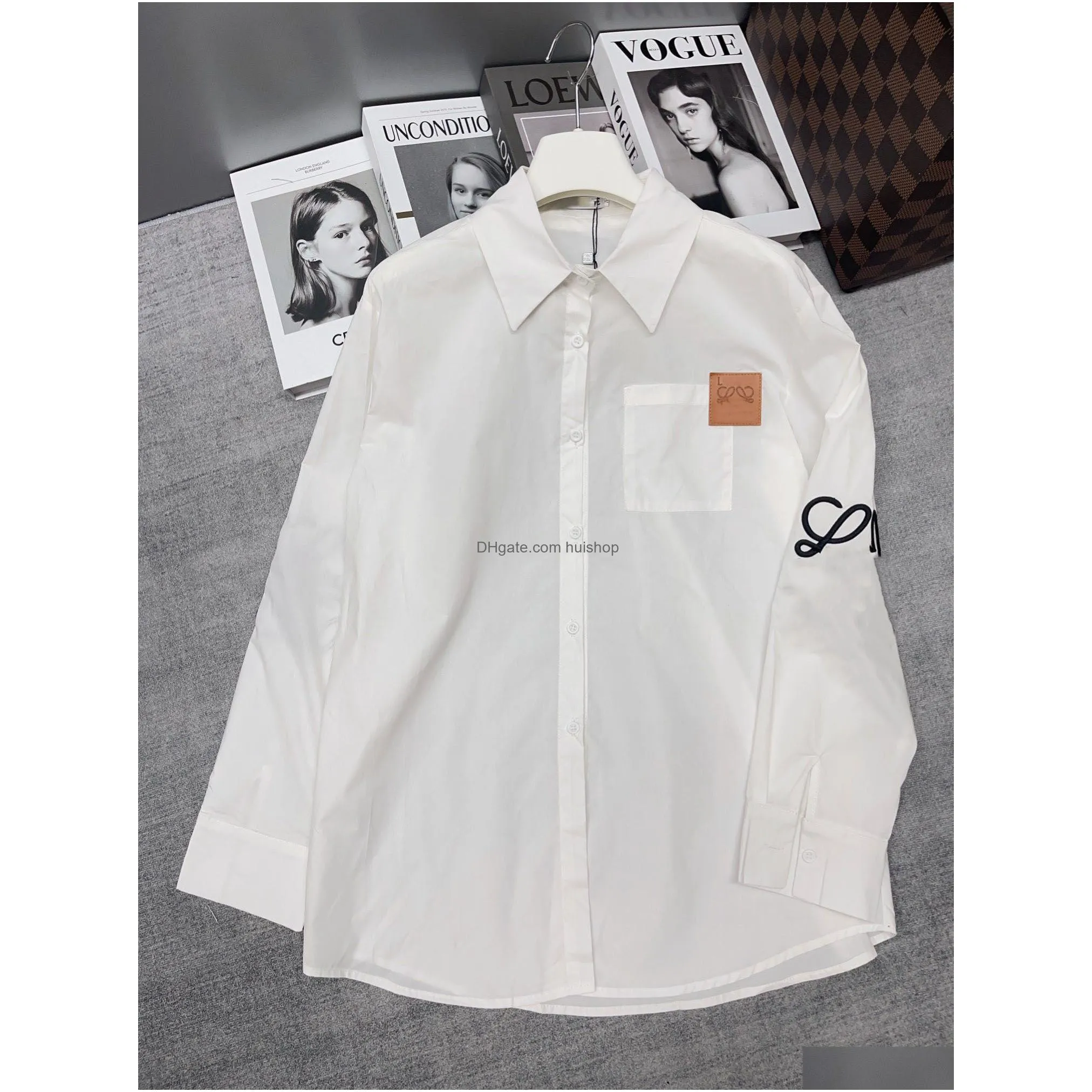 early autumn logo embroidery pocket small leather label shirt simple and fashion versatile age reducing top