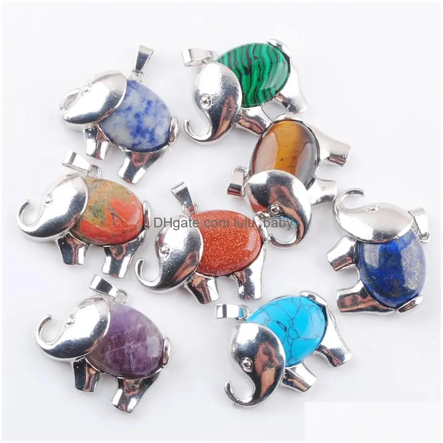 elephant pendants necklace natural gem stone crystal pendant onyx lapis lazuli opal etc pendulum charms amulet jewelry for women bn370