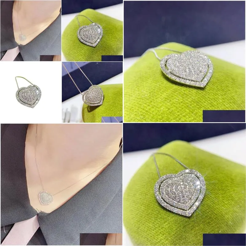 2023 Handmade Heart Pendant Sparkling Luxury Jewelry 925 Sterling Silver Pave White Sapphire CZ Diamond Gemstones Party Women Clavicle Necklace For Lover