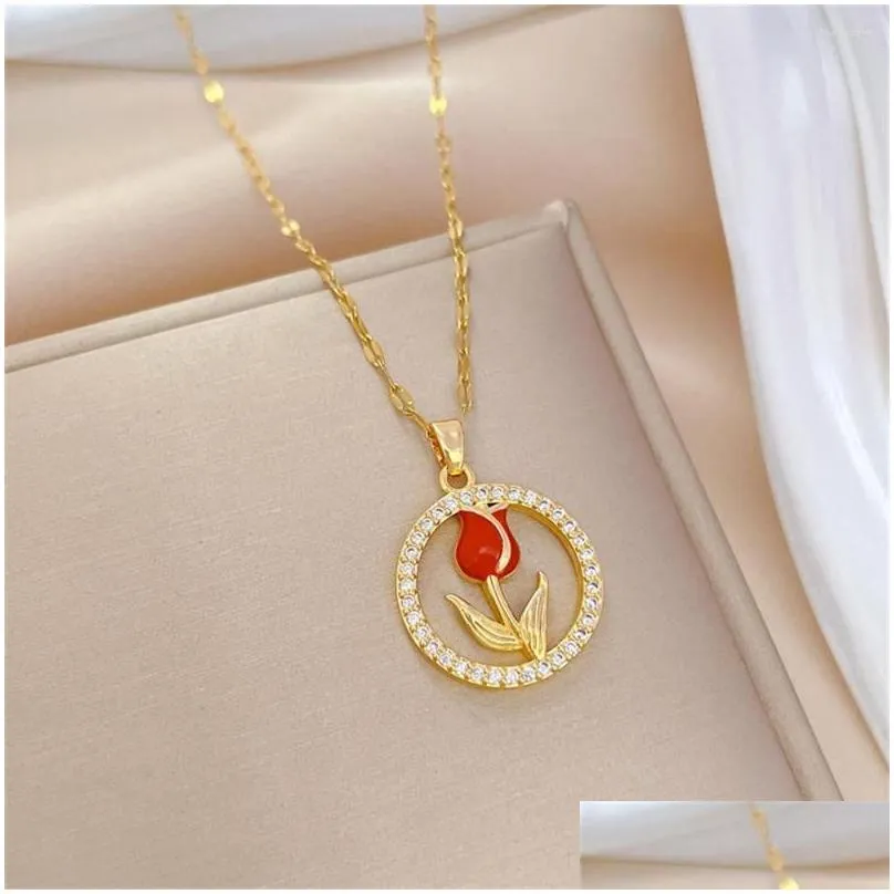 Chokers Choker Luxury Designer Jewelry Boho Rose Flower Pendant Necklaces Cz Circle Zircon Crystal Collier Femme Wedding Gift Drop Del Dhsyv