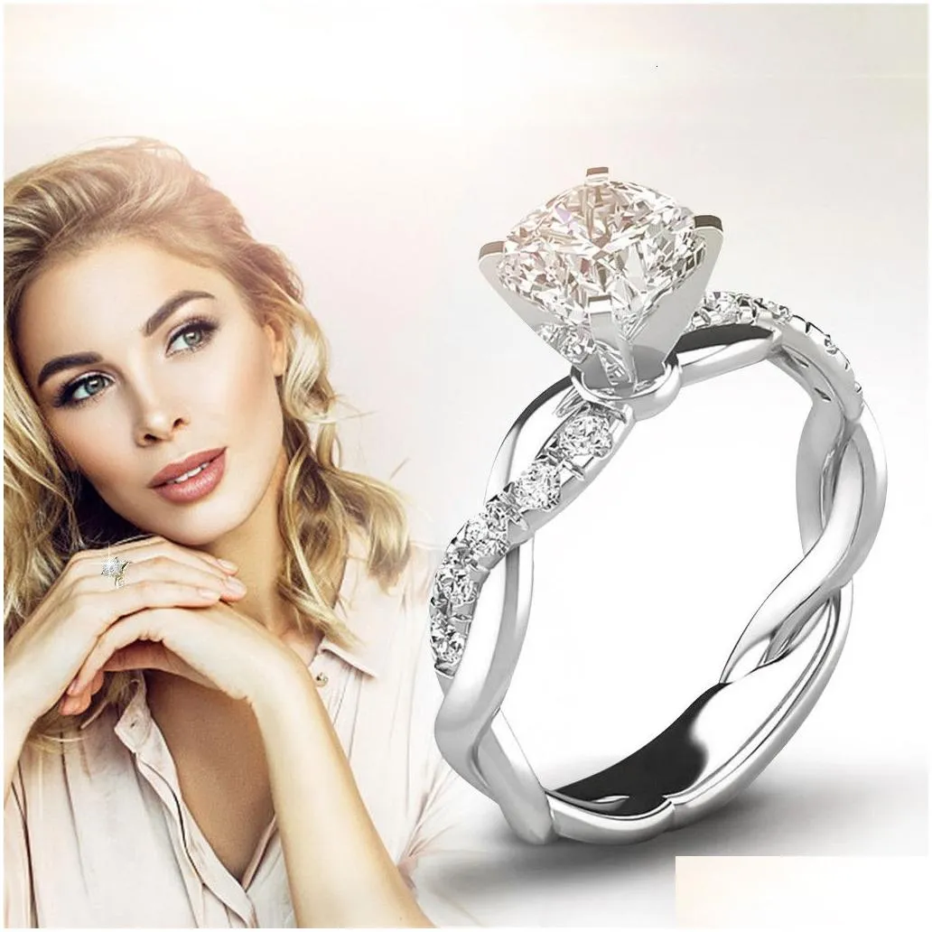 Solitaire Ring Wedding Engagement Party Gift Rings For Women Silver Color Dimond Bridal Zircon Elegant Fashion Bague Femme 2022 230918