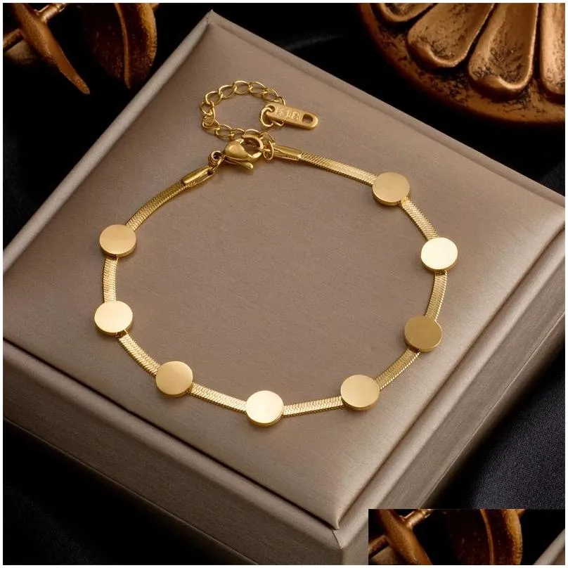 Chain 14K Yellow Gold Fashion Link Bangle Bracelet For Women Exquisite Golden Jewelry Girl Gift Drop Delivery Bracelets Dhcew