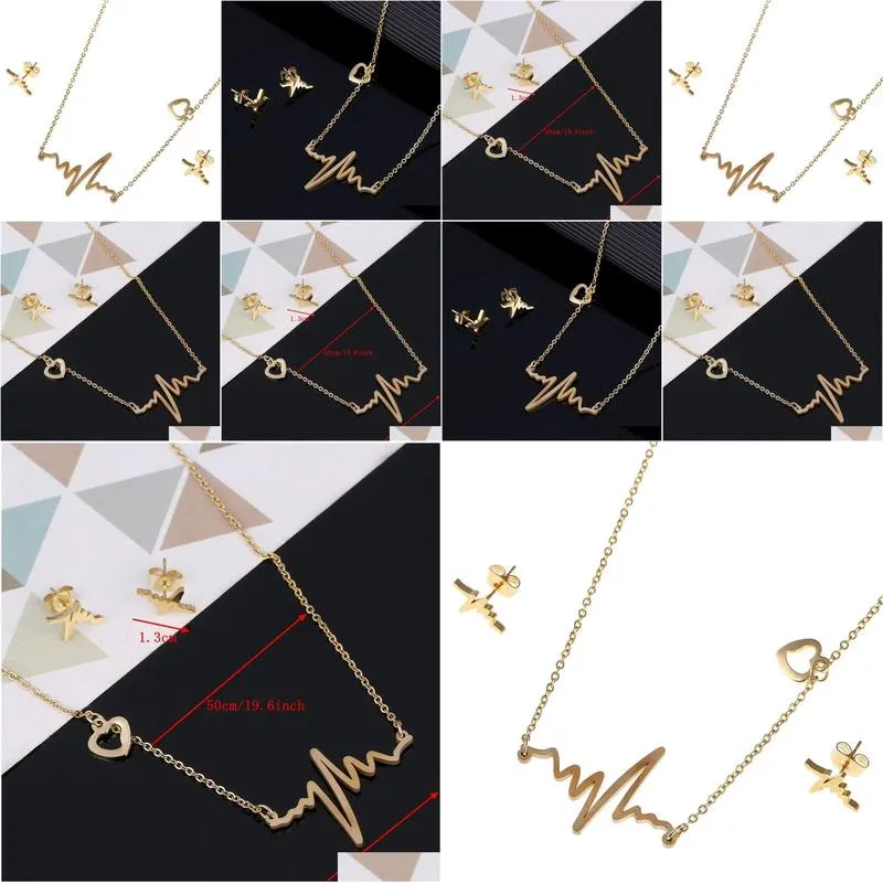 Pendant Necklaces Stainless Steel Heartbeat Cardiogram Ecg Necklace Earring Set Nurse Graduation Gift Drop Delivery Jewelry Pendants Dho9J