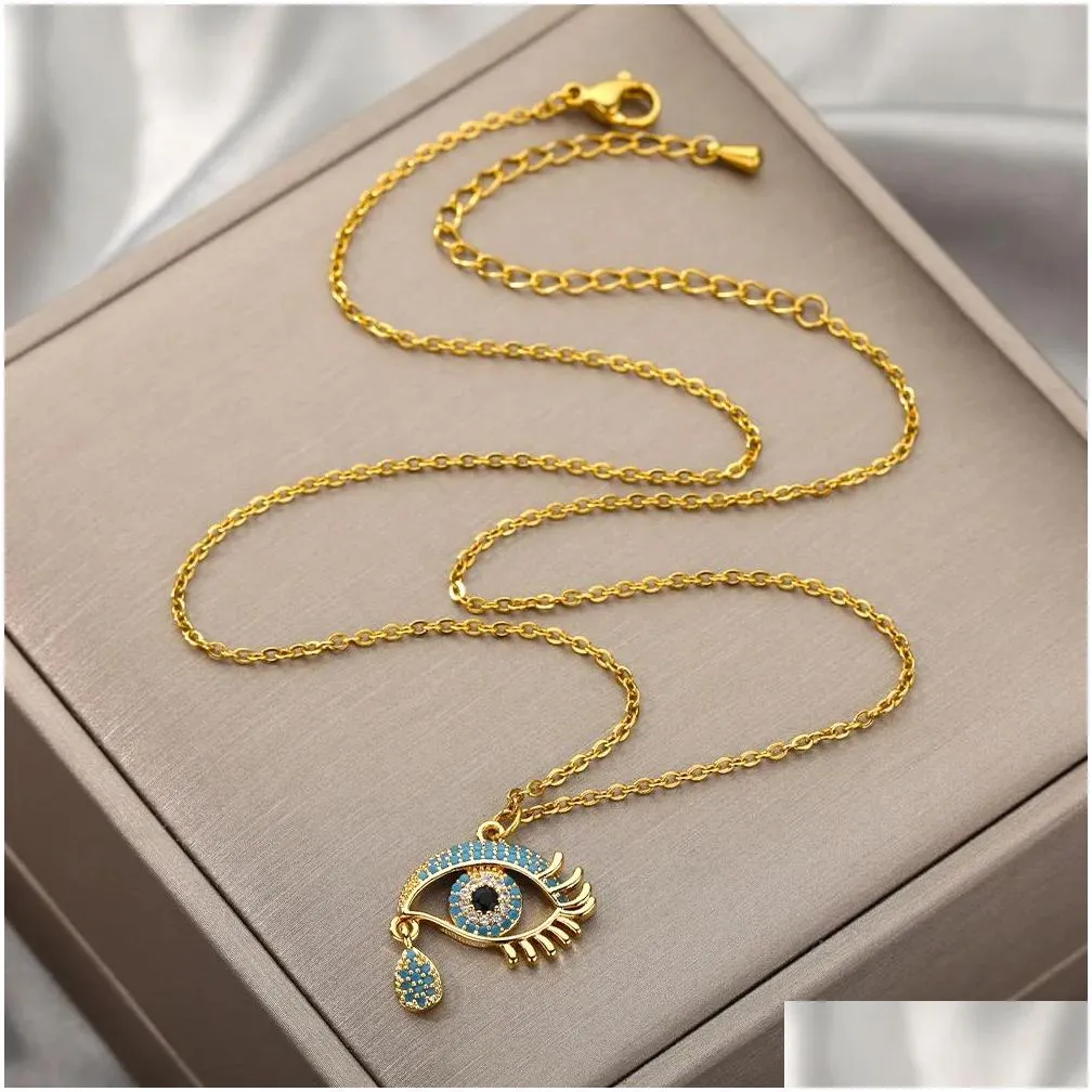 Pendant Necklaces Fashion Evil Eye Pendants For Women 2024 Goth 14K Yellow Gold Choker Necklace Vintage Turkish Neck Chains Jewelry Dr Dhm3D