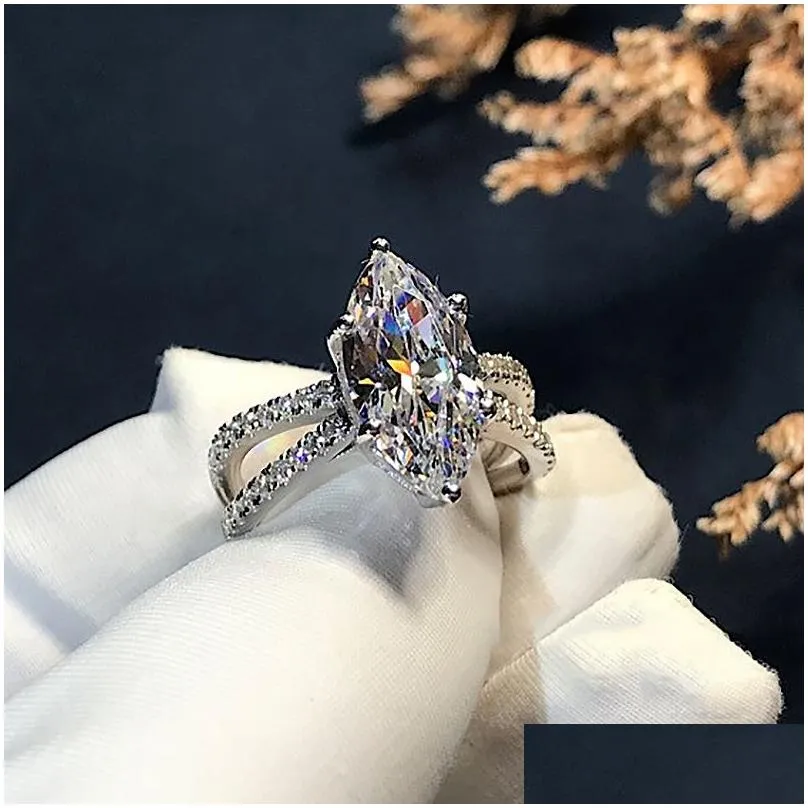 Elegant Marquise cut 3ct Lab Diamond Ring White Gold Filled Bijou Engagement Wedding band Rings for Women Bridal Party Jewelry