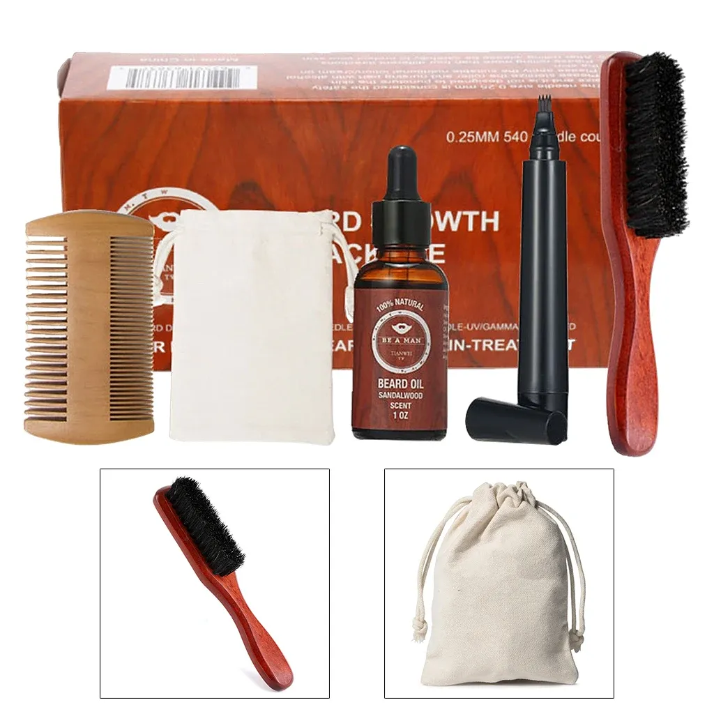 Facial Hair Beard Care Kit Comb Brush Grooming Set Father`s Day Gift Box