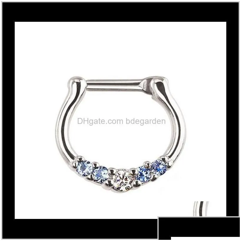 Rings Studs Jewelry Surgical Steel Septum Clicker Ring Punk Women Men Zircon Nose Hoop Body Ps0894 6Nfpc