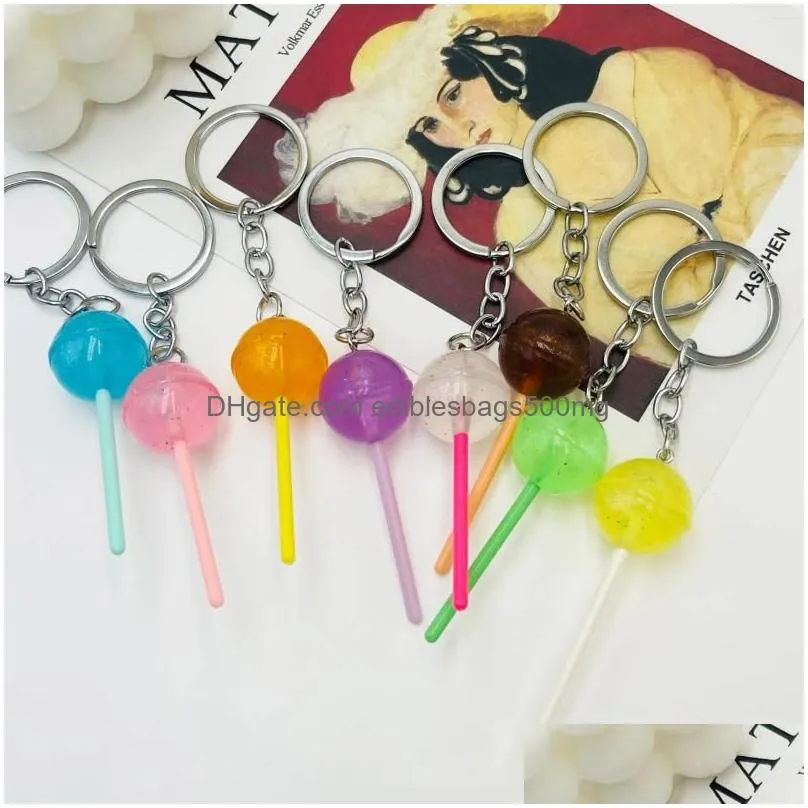 Other Home Decor Keychains 1Pcs Simation Lollipop Keychain Transparent Luminous Resin Accessories Candy Bag Ornaments Creative Gifts Dhnya