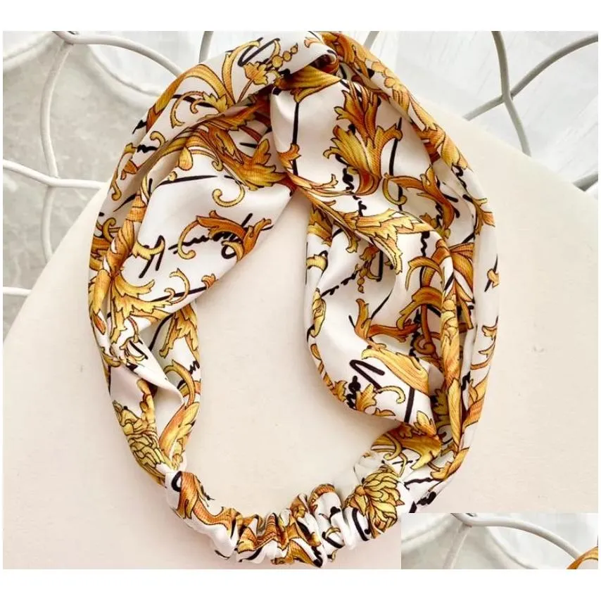 Headbands Designer Silk 2022 New Arrival Luxury Women Girls Gold Yellow Flowers Hair Bands Scarf Accessories Gifts Headwraps High Dro Dhkra