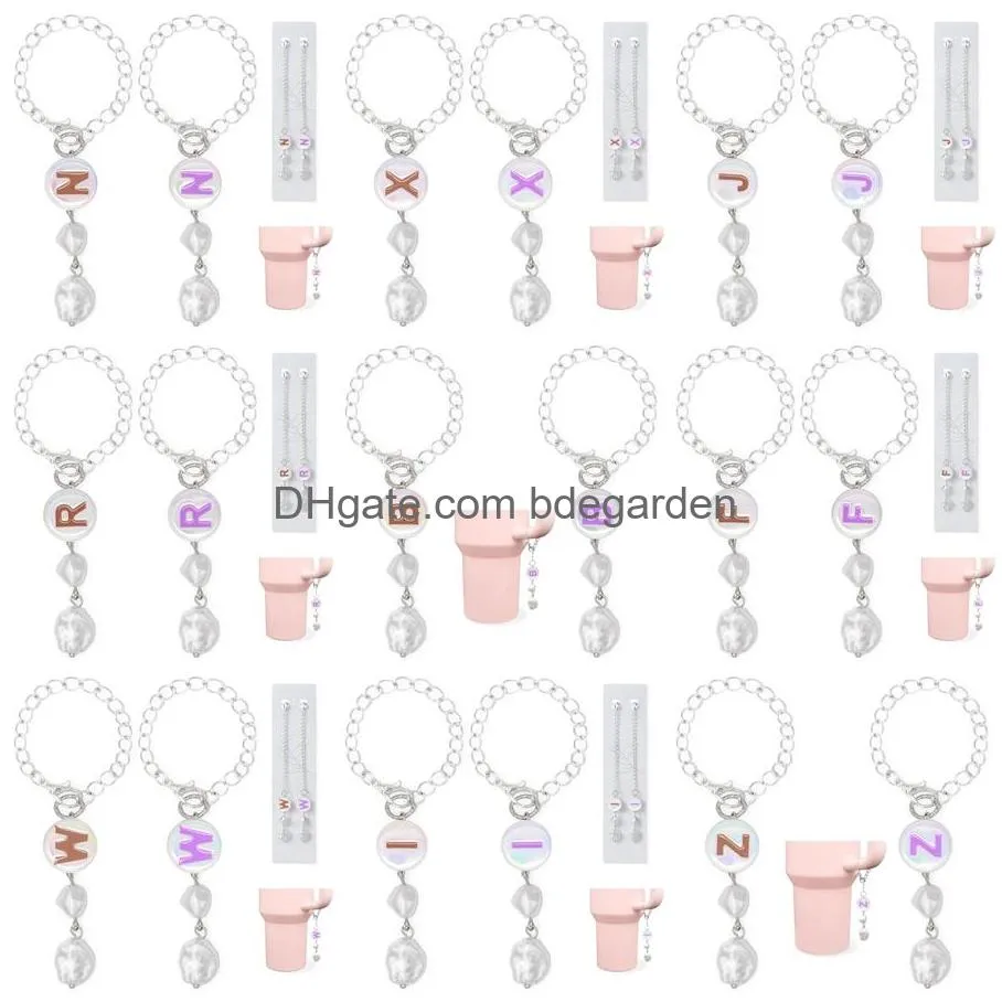 letter charms for  cup with gift package 2pc initial cup charms for water bottle handmade silver cup accessories for tumbler  simple modern purpleaddbrown