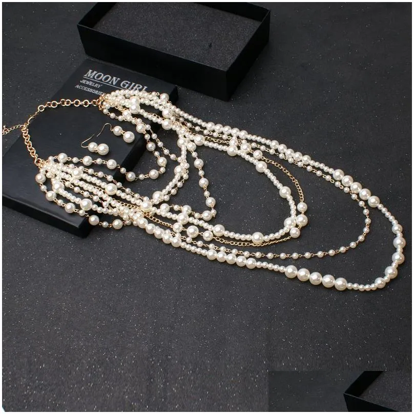 Pendant Necklaces Moon Girls Mti Layered Simated Pearl Chain Long Necklace Fashion Statement 230512 Drop Delivery Dhdui