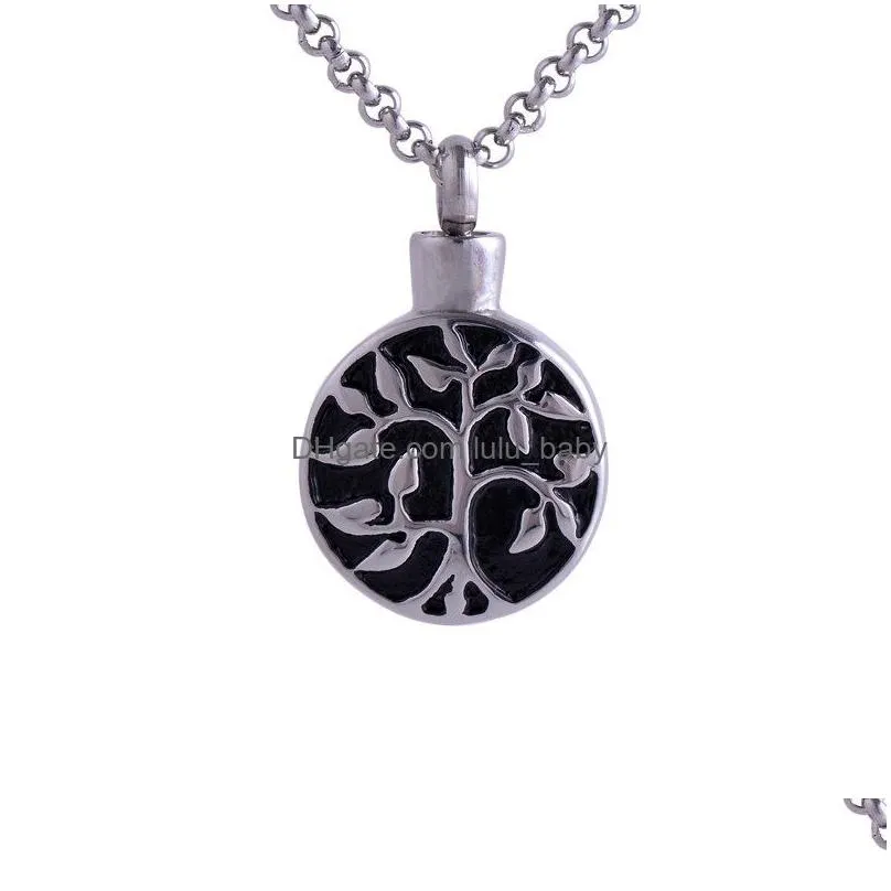 vintage stainless steel peaceful tree pattern round lockets pendant bead chains necklace keepsake memorial urn openable put in perfume