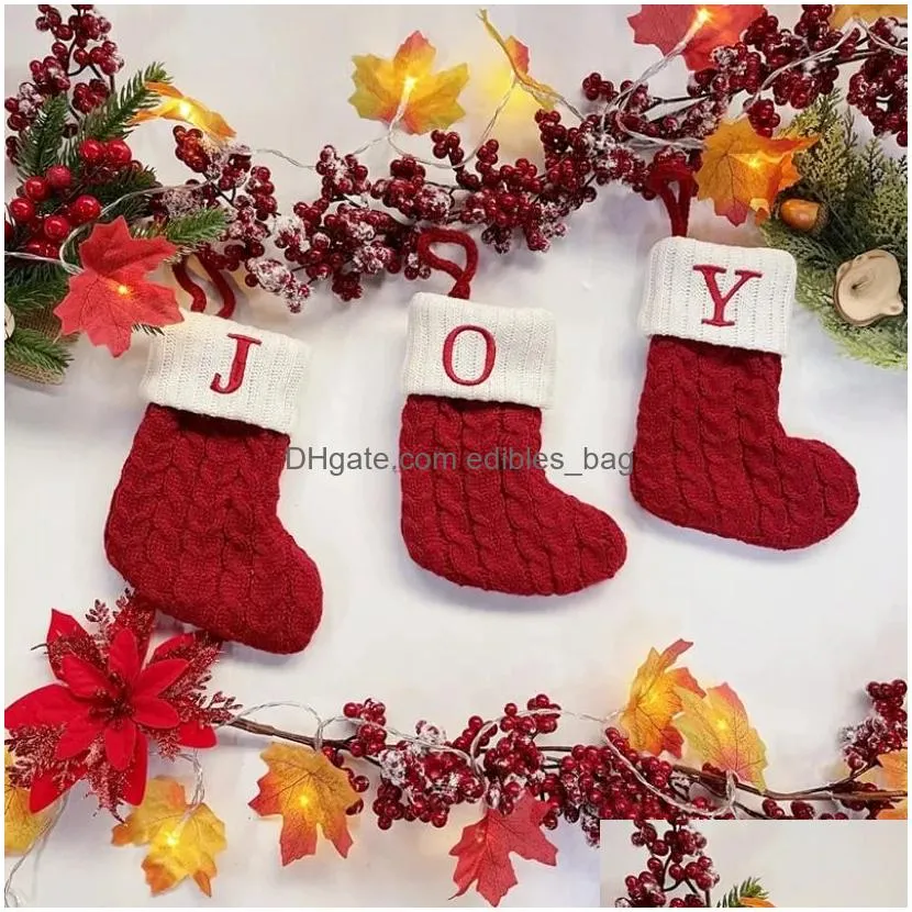 knitted stocking 18x14cm socks red snowflake alphabet 26 letters xmas tree pendant christmas ornaments decorations for family holiday party