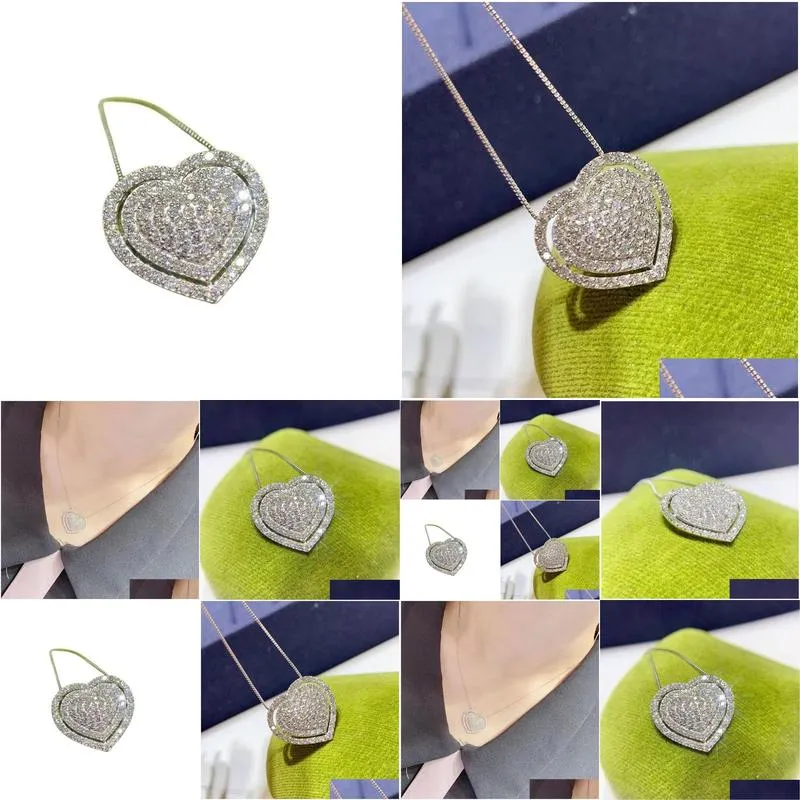 2023 Handmade Heart Pendant Sparkling Luxury Jewelry 925 Sterling Silver Pave White Sapphire CZ Diamond Gemstones Party Women Clavicle Necklace For Lover