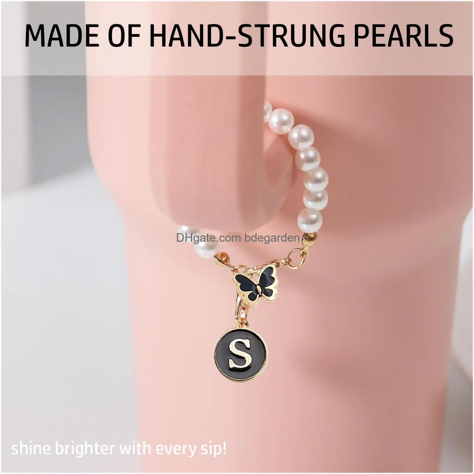 letter charm for  cup pearl chain accessories  cup initial charms for handle stuff decor water bottle jewelry tumbler cute simple modern personalized name id decorations