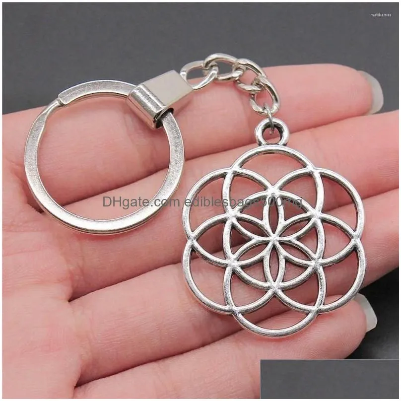 Other Home Decor Keychains 1Pcs The Flower Of Life Seed Original Car Pendant Jewelry Materials Crafts Ring Size 30Mm Drop Delivery Ga Dhzva