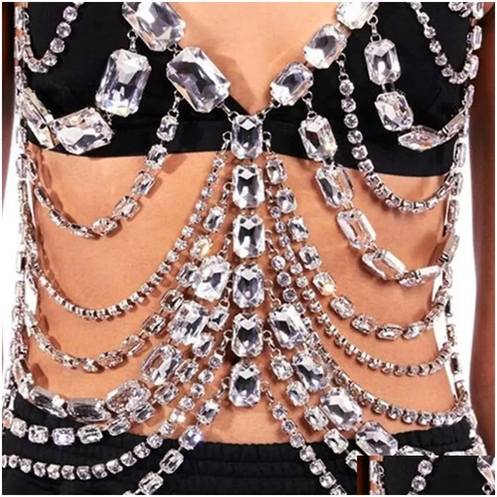 Waist Chain Belts Y Exaggerated Square Crystal Ladies Breast Jewelry Personality Mti-Layer Bikini Body Accessories 240415 Drop Deliver Dh8Da