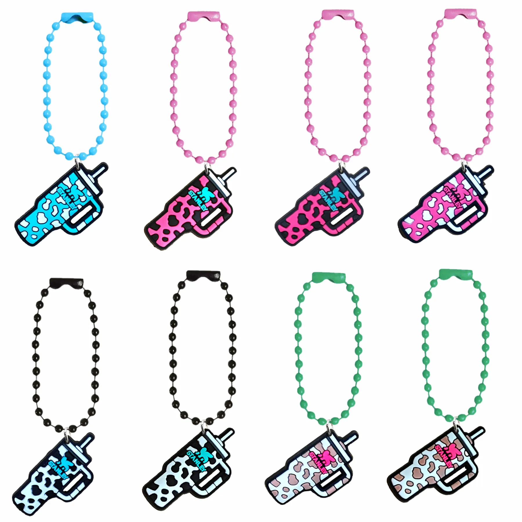 straw cover caps series keychain bead keychains cartoon fashion keyrings charms car key ring for women girls bag